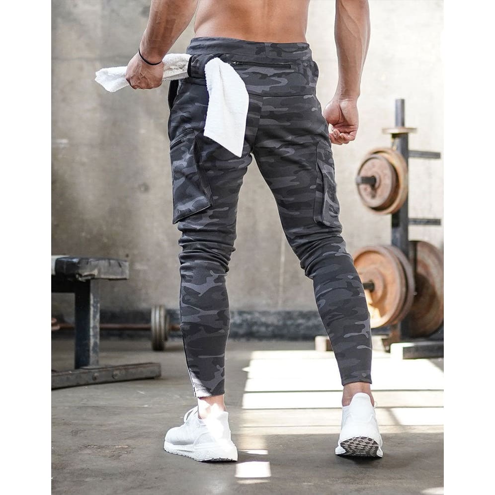 Men Drawstring Waist Zip Pockets Cargo Sweatpants With Towel Loop
