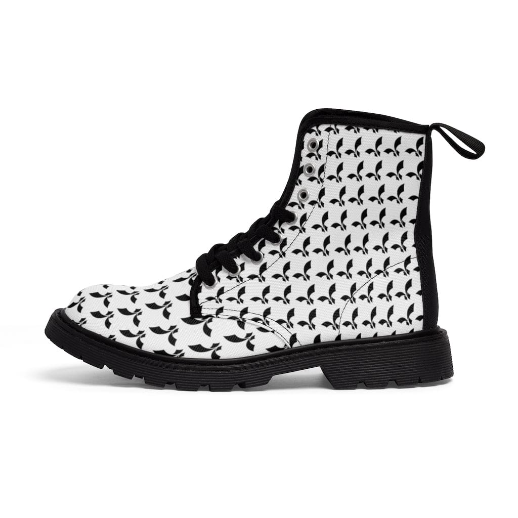 Lace - up All Over Print Black & White Fikafuntimes Combat Boots