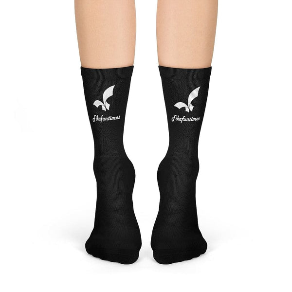Fikafuntimes Logo Print Cushioned Mid - calf Black Crew Socks