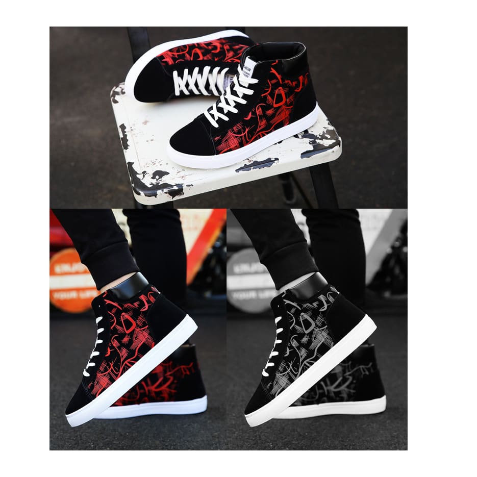 Men Lace-up Graphic Print High Top Sports Skate Shoes