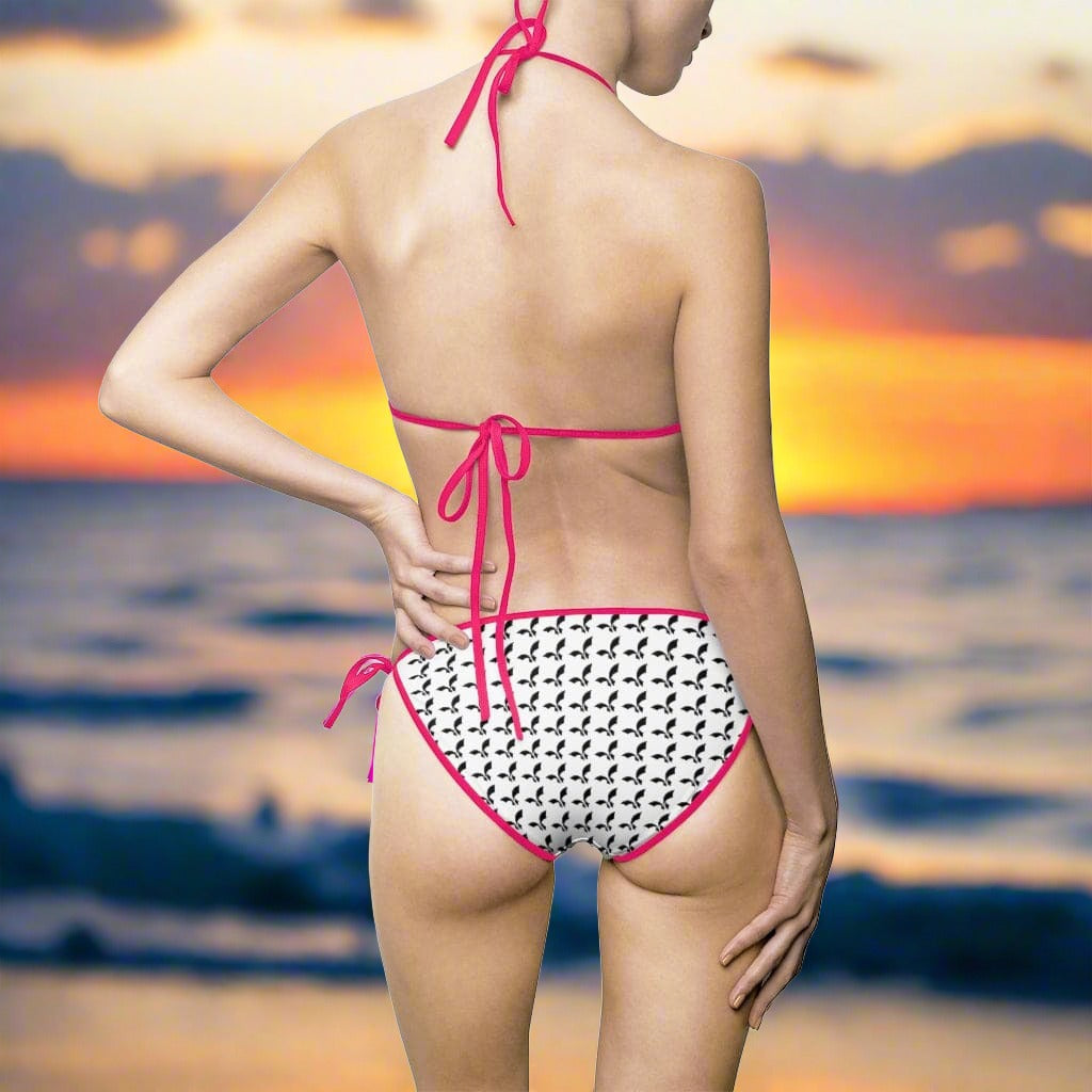 All Over Print Contrast Border Halter Bikini Swimsuit
