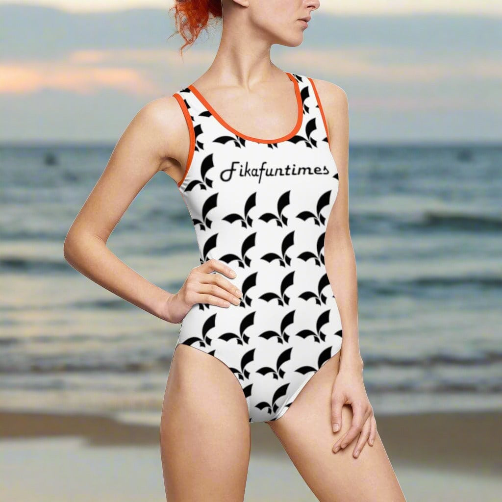 All Over Print Contrast Border Sports Swimsuit