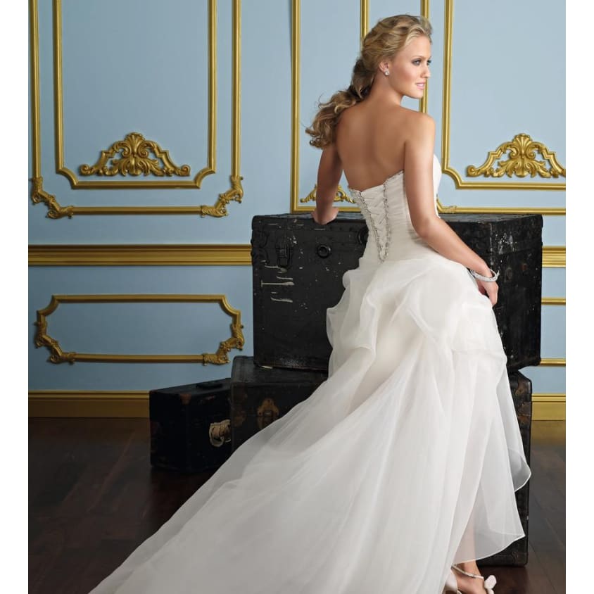Off Shoulder Back Lace-up High Low Hem Organza Wedding Dress