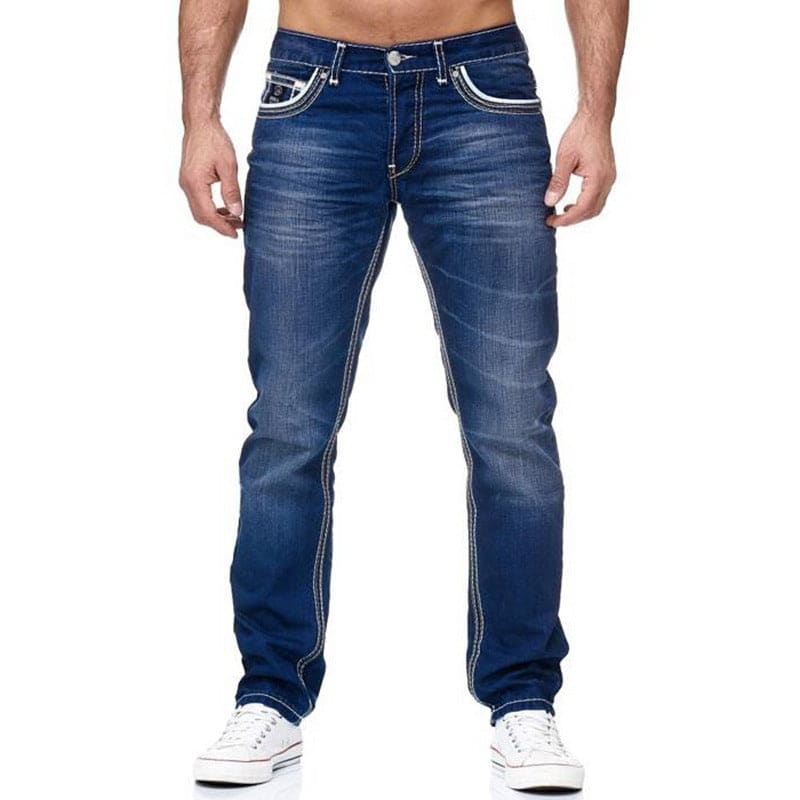 Men Slant Pocket Contrast Trim Washed Skinny Jeans