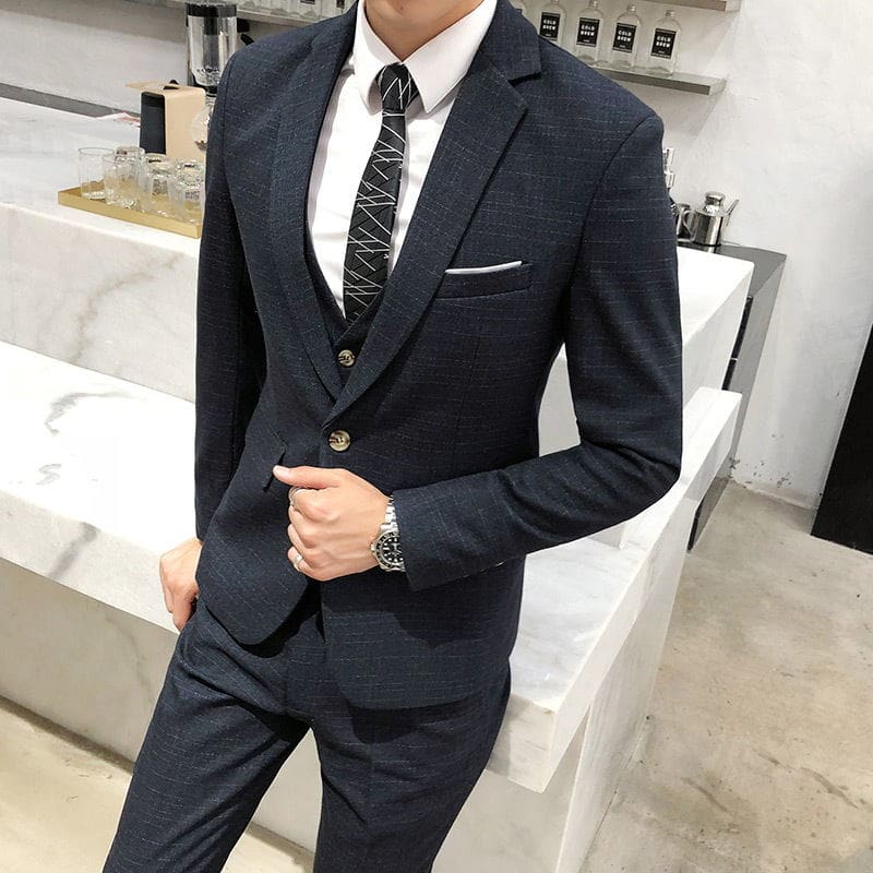 Men 3-piece Textured Print Blazer & Vest & Tailored Pants Set