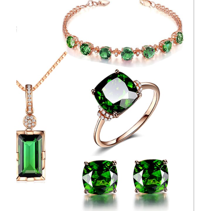 4pcs Lucky Gemstone Emerald Green Jewelry Set