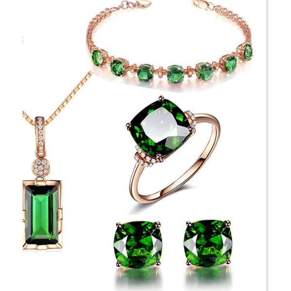 4pcs Lucky Four-leaf Clover Emerald Green Jewelry Set