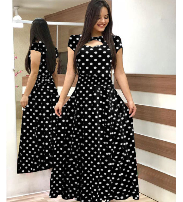 Print Pattern Hollow Out Sweetheart Collar Boho Maxi Long Dress
