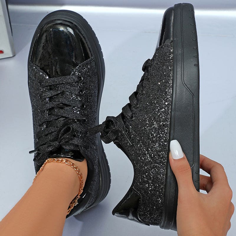 Lightweight Lace - up Sequin Sneakers Skate Sports Shoes
