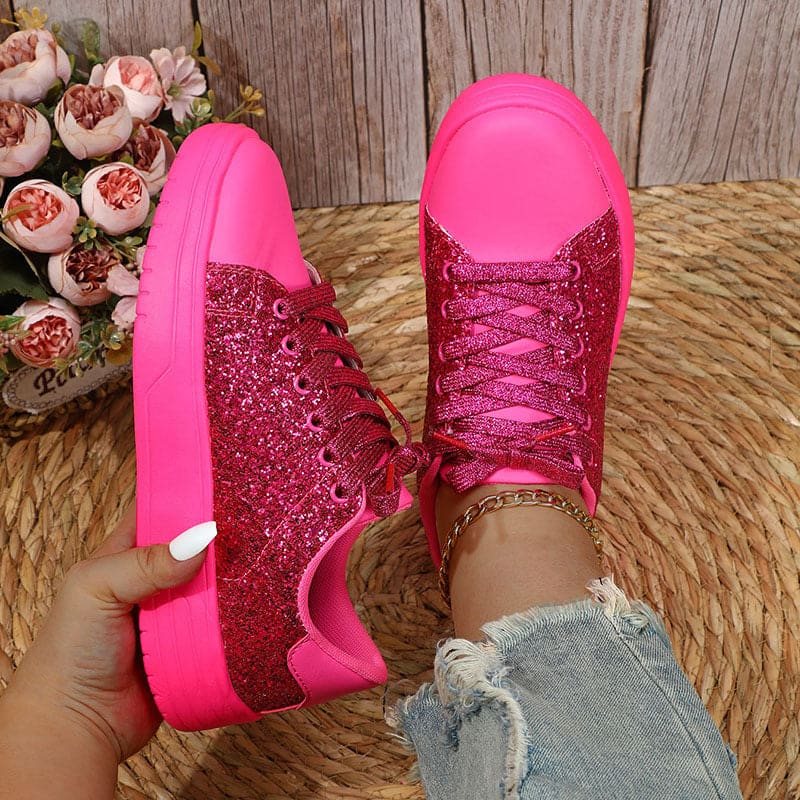 Lightweight Lace - up Sequin Sneakers Skate Sports Shoes