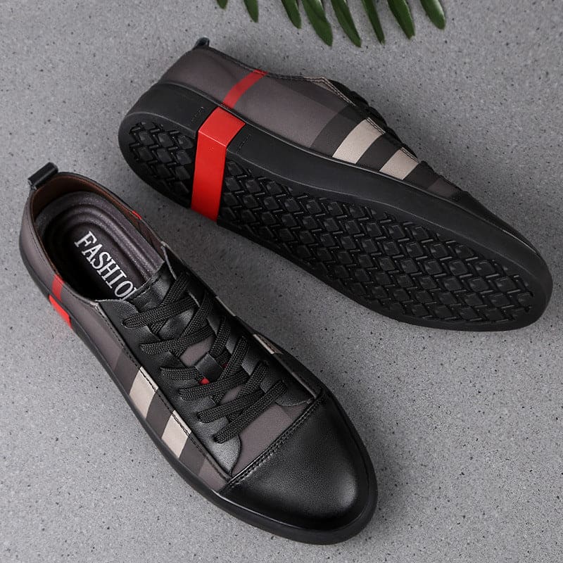 Men Leather Stripe Breathable Sneakers