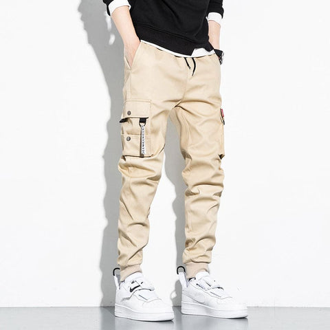 Men Drawstring Flap Multi-Pocket Cargo Sport Pants