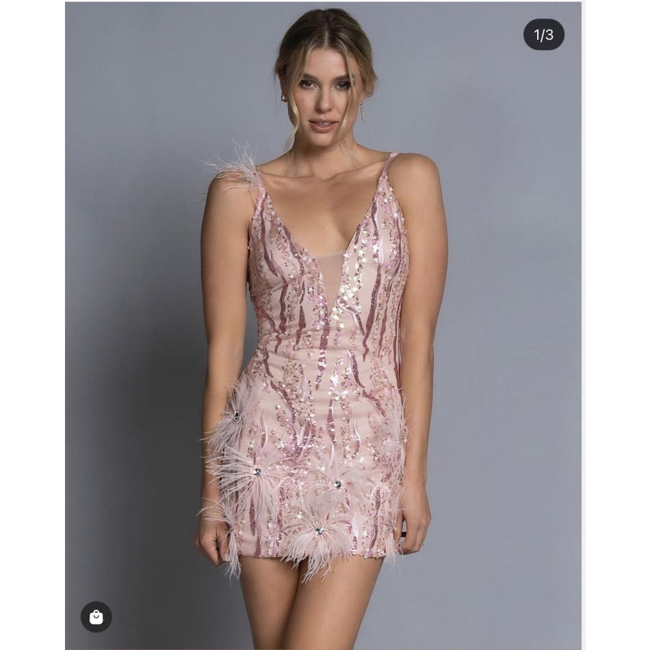 Plunging V-neck Feather Detail Bodycon Sequin Cami Dress