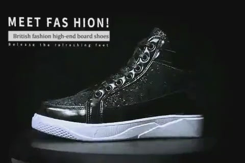 Men Rhinestone Lace-Up High Top Sneakers Shoes