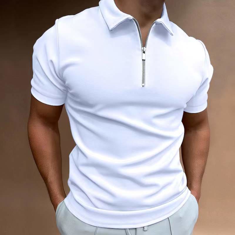 Men Solid Front Zipper Polo Shirt