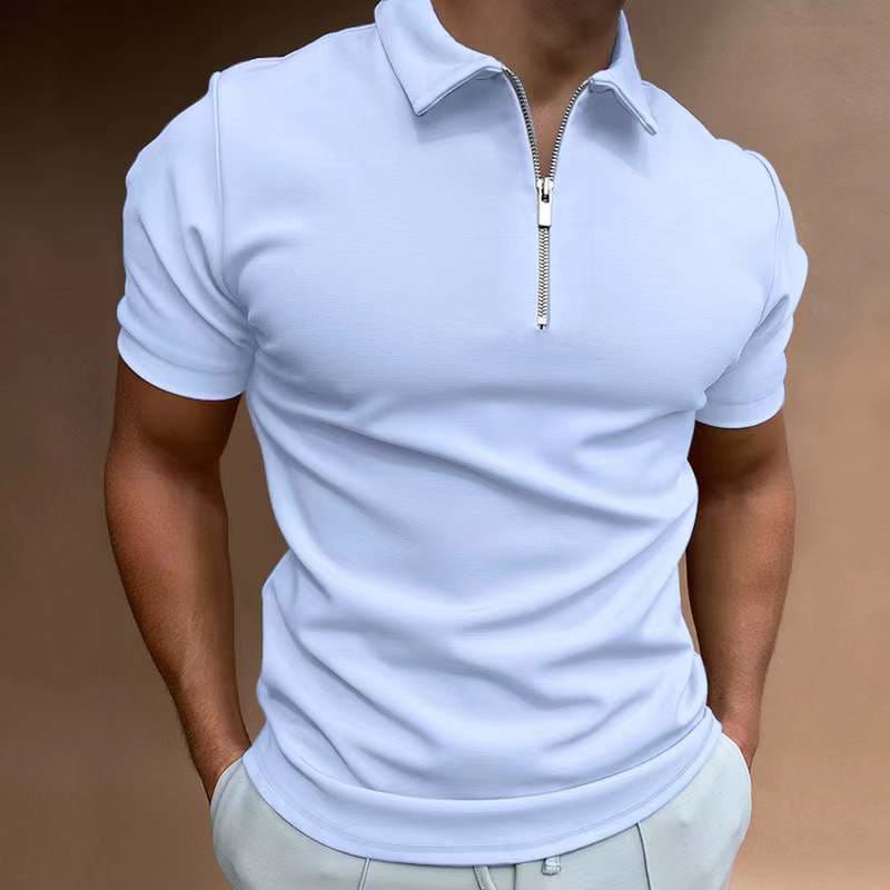Men Solid Front Zipper Polo Shirt