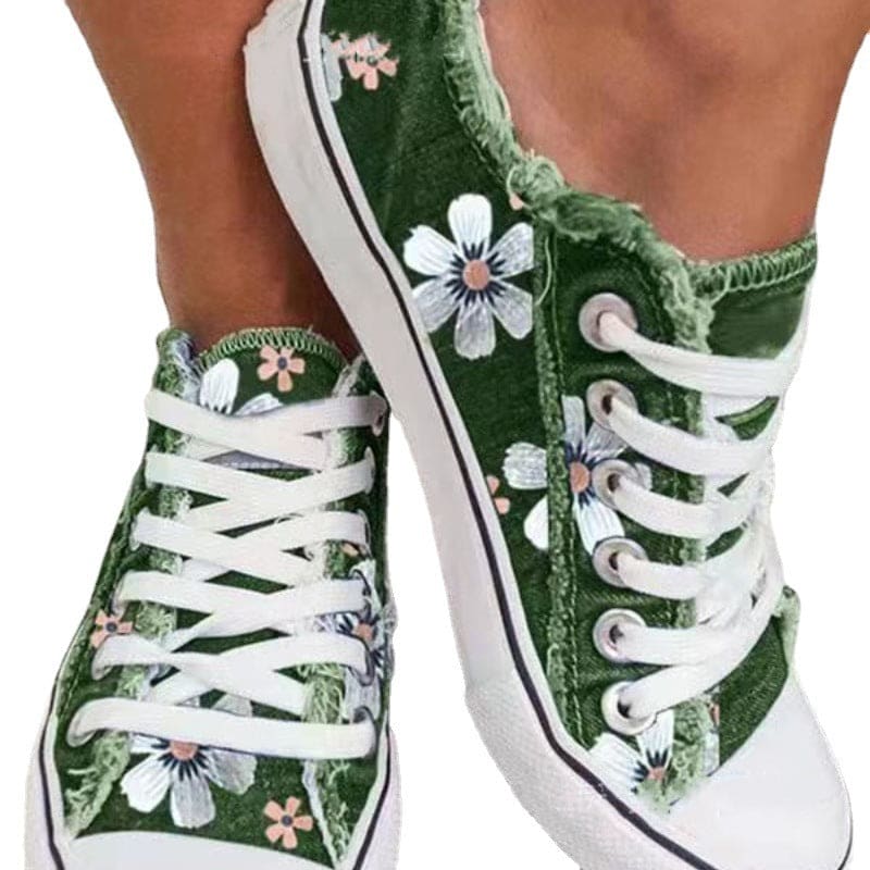 Breathable Floral Lace-up Canvas Skate Shoes