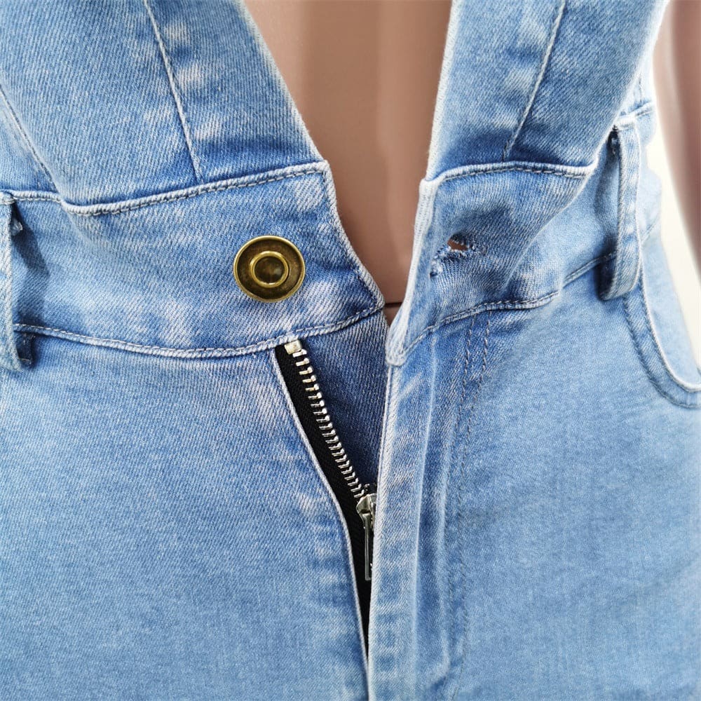 Button Front Bustier Slant Pocket Cami Denim Jumpsuit