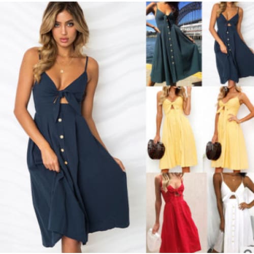 Buttoned Tie Front Knot Boho Cami Dress