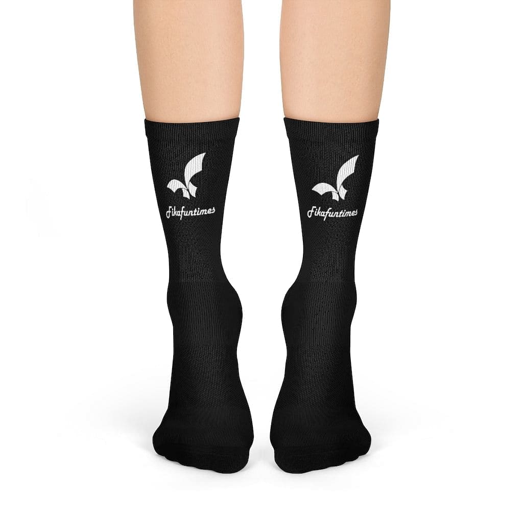 Fikafuntimes Logo Print Cushioned Mid-calf Black Crew Socks