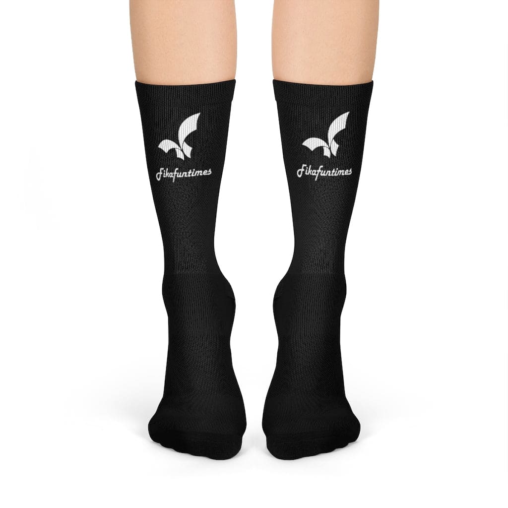 Fikafuntimes Logo Print Cushioned Mid - calf Black Crew Socks