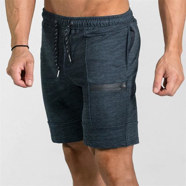 Men Drawstring Waist Zipper Pocket Sports Shorts