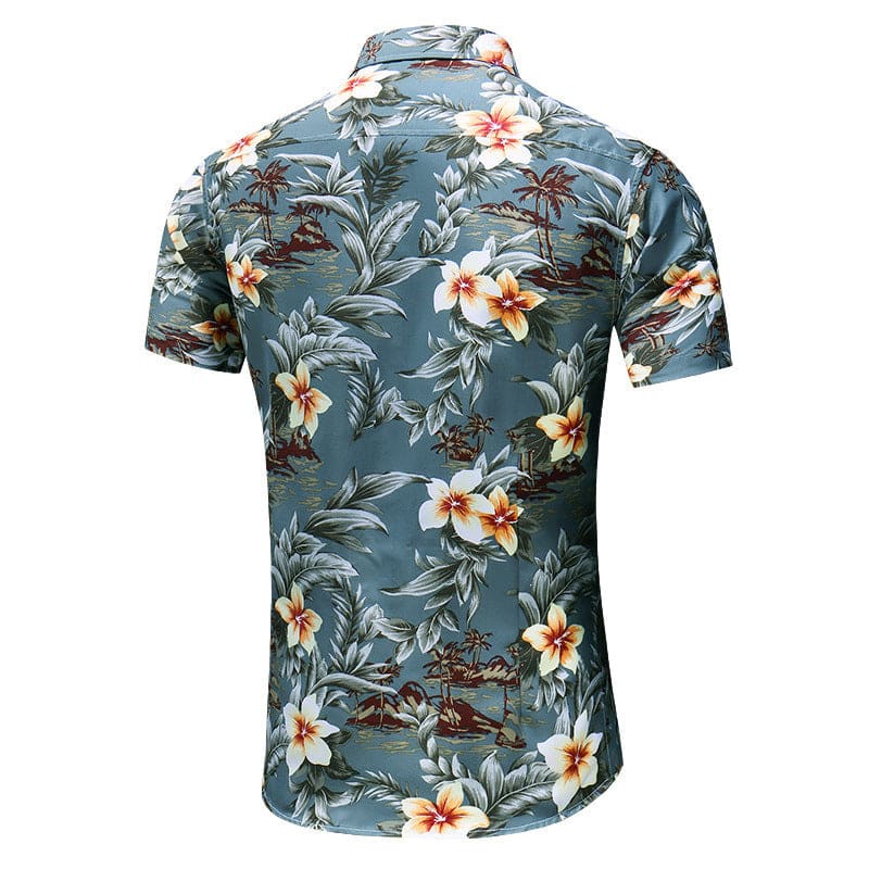 Men Floral Print Lapel Collar Button Up Shirt