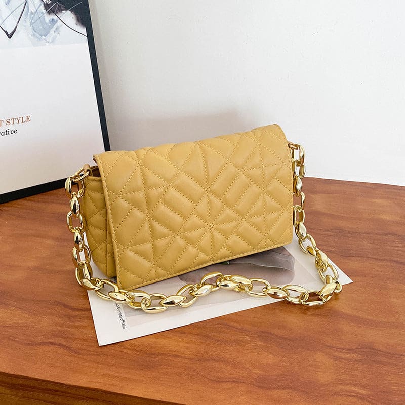 Geometric Plaid Quilted Thick Chain Flap Square Shoulder Bag