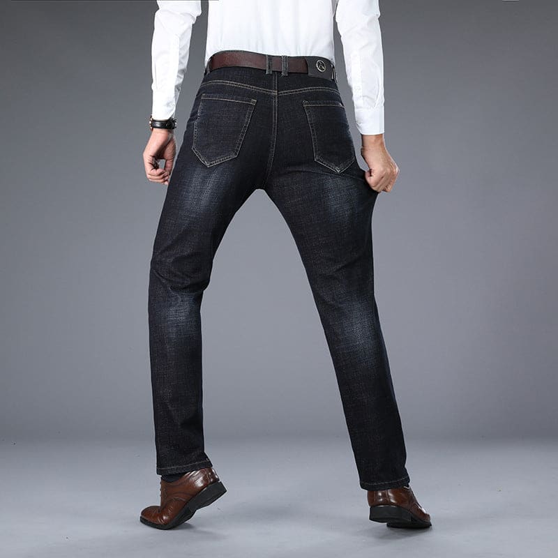 Men High Stretch Slant Pocket Washed Straight Jeans