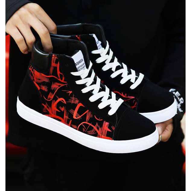 Men Lace - up Graphic Print High Top Sports Skate Shoes