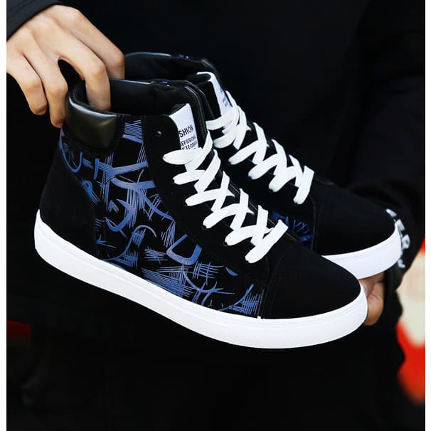 Men Lace - up Graphic Print High Top Sports Skate Shoes