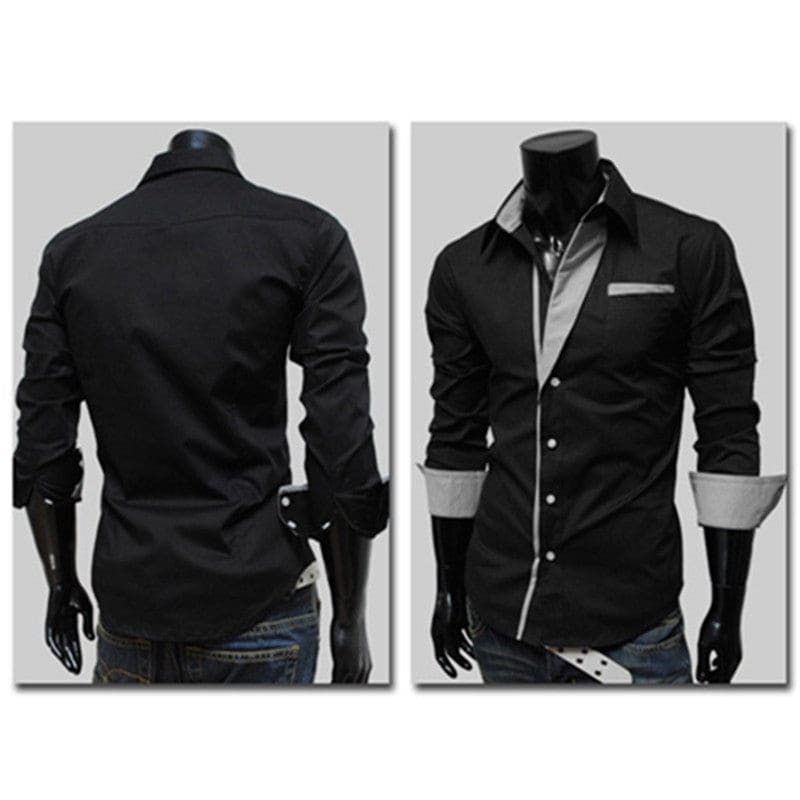 Men Lapel Collar Two Tone Front Pocket Buttoned Shirt