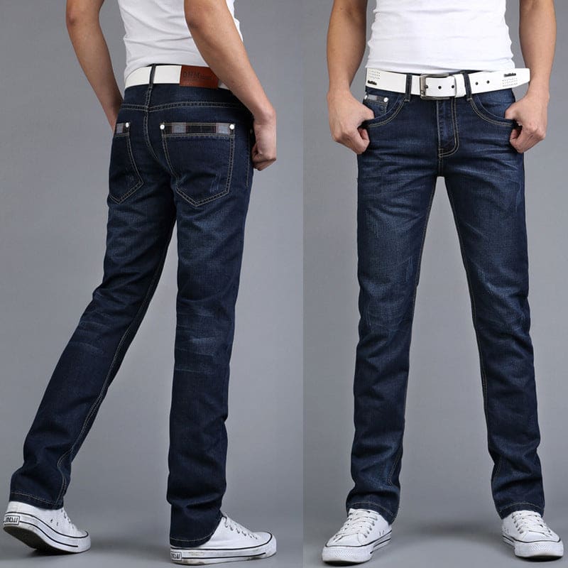 Men Slant Pocket Slim Fit Straight Leg Jeans