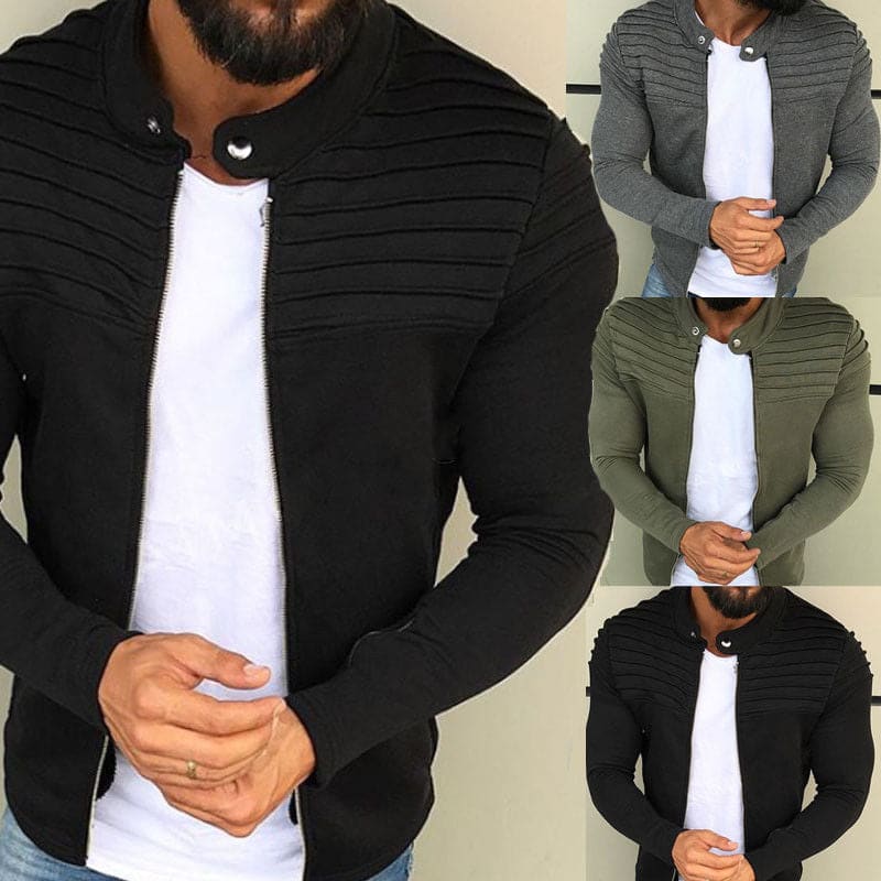 Men Solid Zip Up Sports Cardigan Jacket