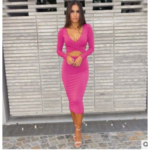 Plunging Neck Criss Cross Cut Out Front Bodycon Dress