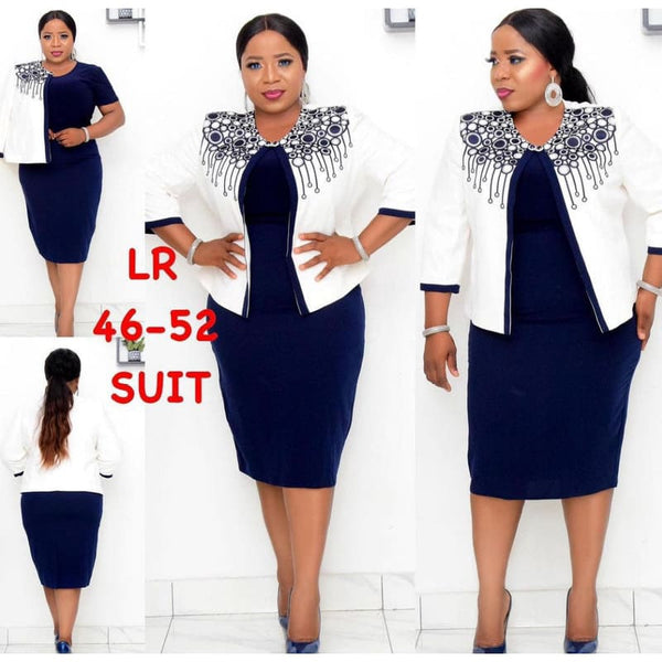 Plus Size Crop Printed Blazer & Short Sleeve Dress Set