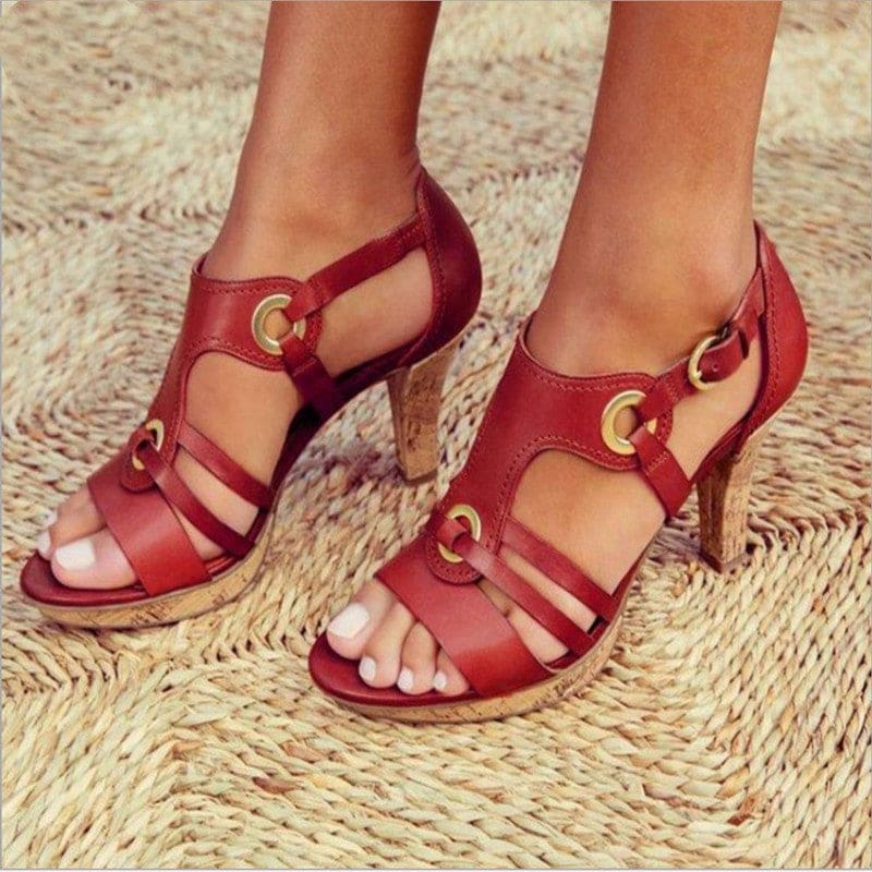 Ring Linked Strap Cone Heel Wedge Sandals