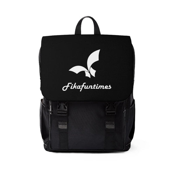 Side Pocket Fikafuntimes Logo Print Laptop Backpack