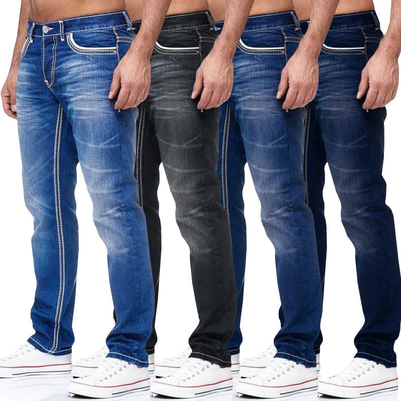 Men Slant Pocket Contrast Trim Washed Skinny Jeans