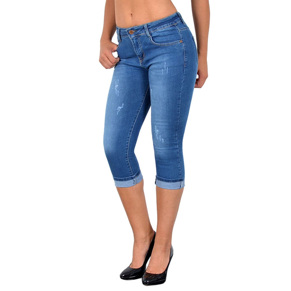 Slant Pocket Ripped Skinny Capri Jeans